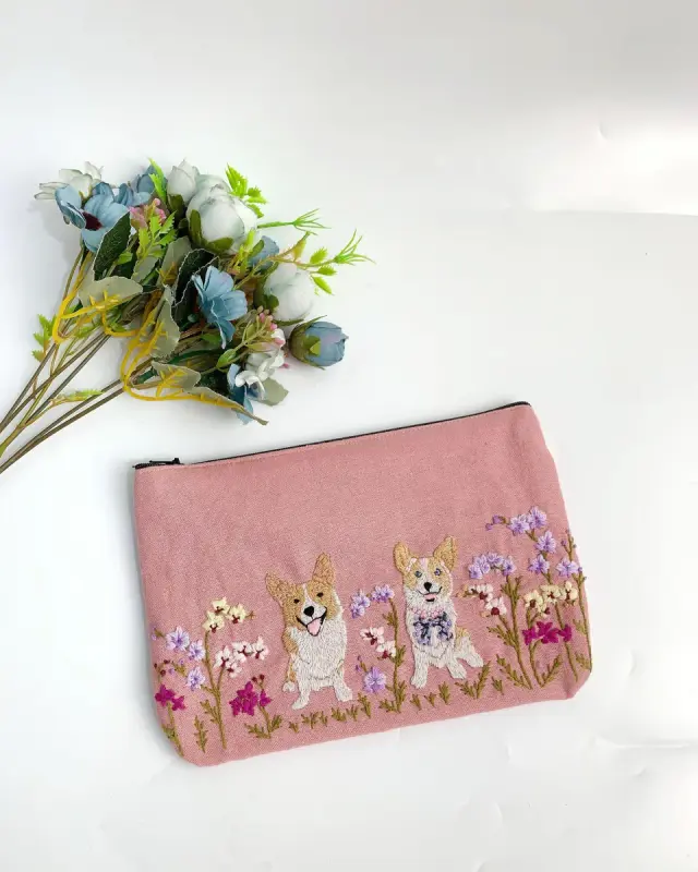 Pouch The Floral Corgi Duo