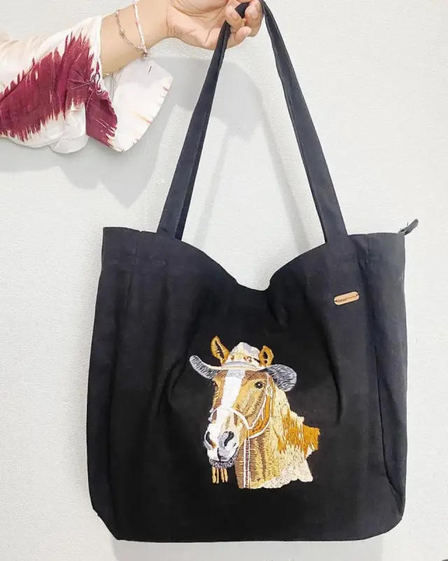 Totebag Blueberry White Pom