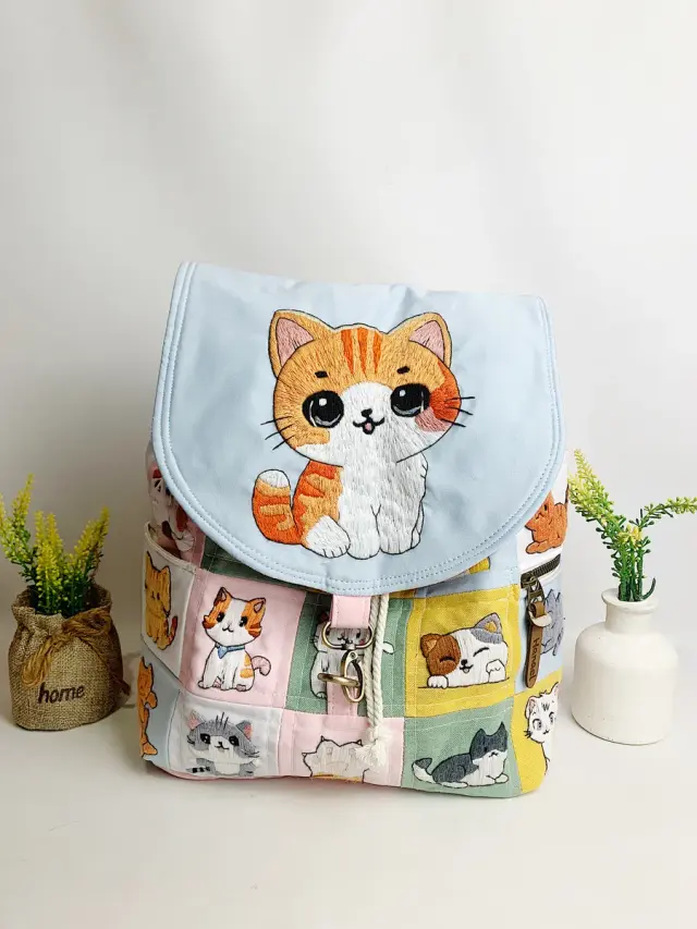 Backpack Pastel Kitty Patch