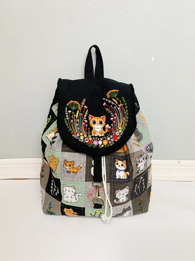 Backpack Midnight Kitty Patchwork